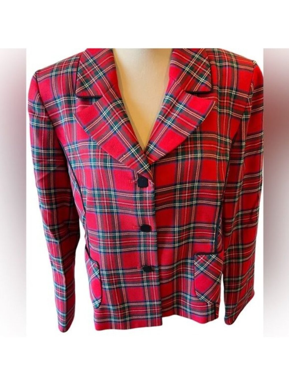 Pendleton Royal Stewart Plaid Tartan Red Blazer Size 16 Petite Wool Vintage - Picture 3 of 12